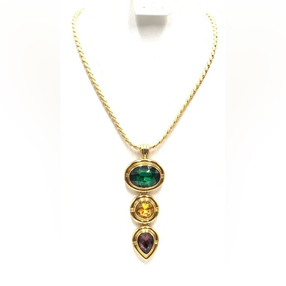 Sandy Miller Burrows SMB Pendant signed gold tone pendant Statement Necklace. - Picture 1 of 8